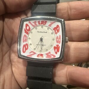 Working MontresCarlo Watch Square Red Dial Unisex Black Silicone Band 39mm Fit 7